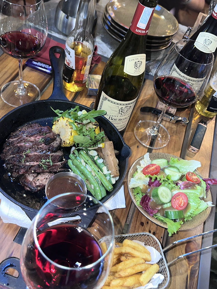 Wine pairing special in Barbaros Restaurant in Tay Ho, Hanoi, Vietnam. Wine Bottles and glasses.