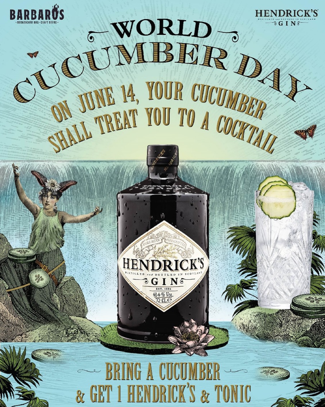 Celebrate World Cucumber Day with Hendrick's Gin at Barbaros Restaurant in Tay Ho, Hanoi, Vietnam.
