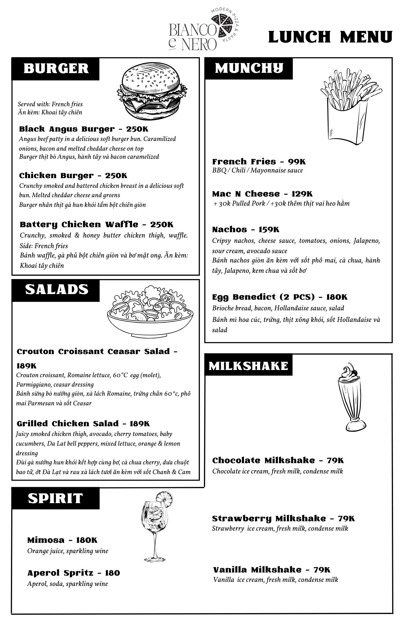 Barbaros Hanoi restaurant Lunch Menu for the weekends from 11:00 to 16:00