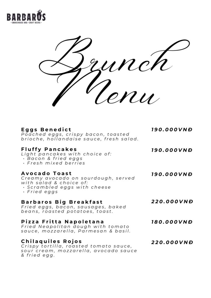 Barbaros restaurant sunday lunch brunch menu. Tay ho, Hanoi
