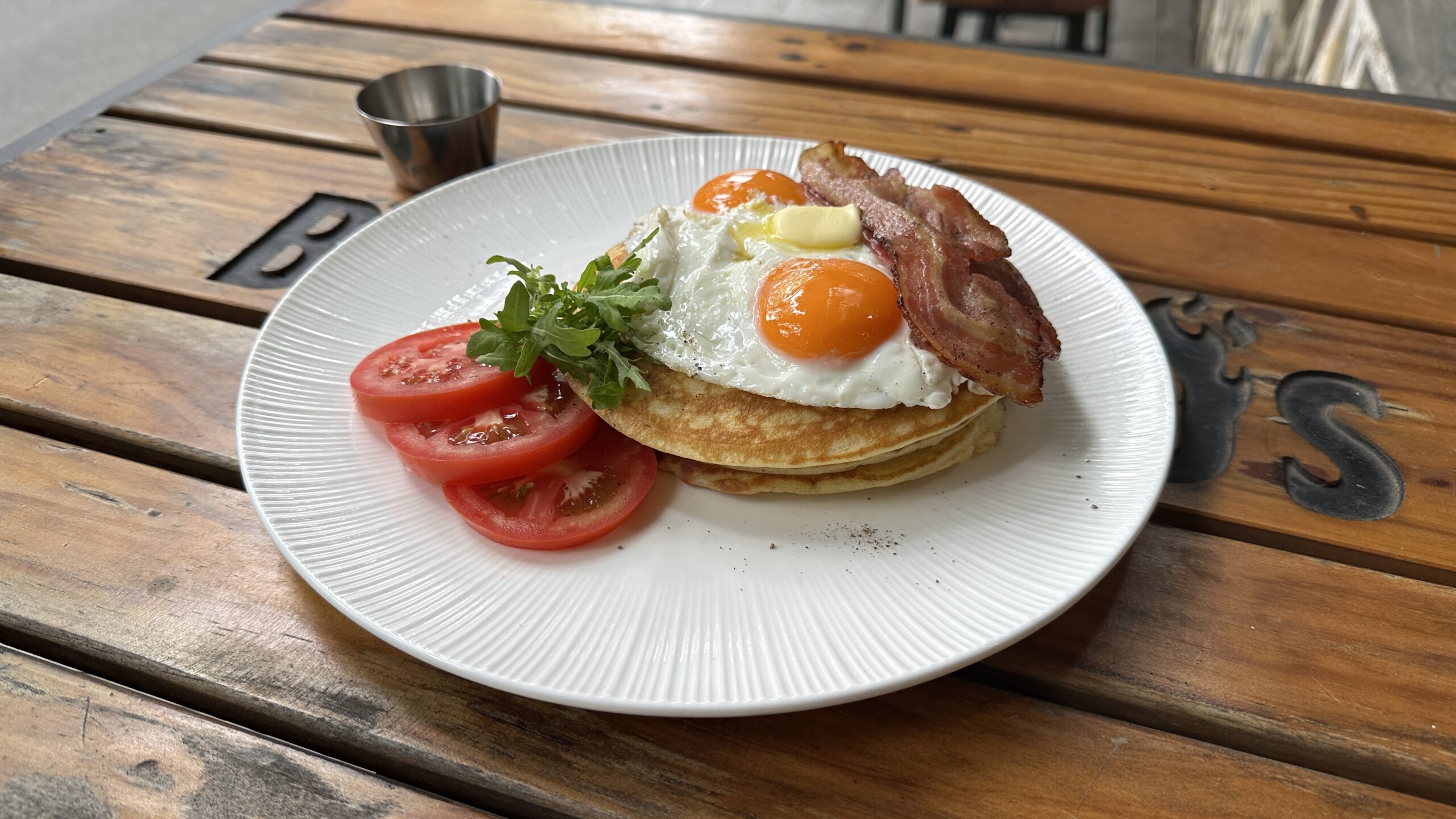 Fluffy Pancakes with Bacon & Fried Eggs