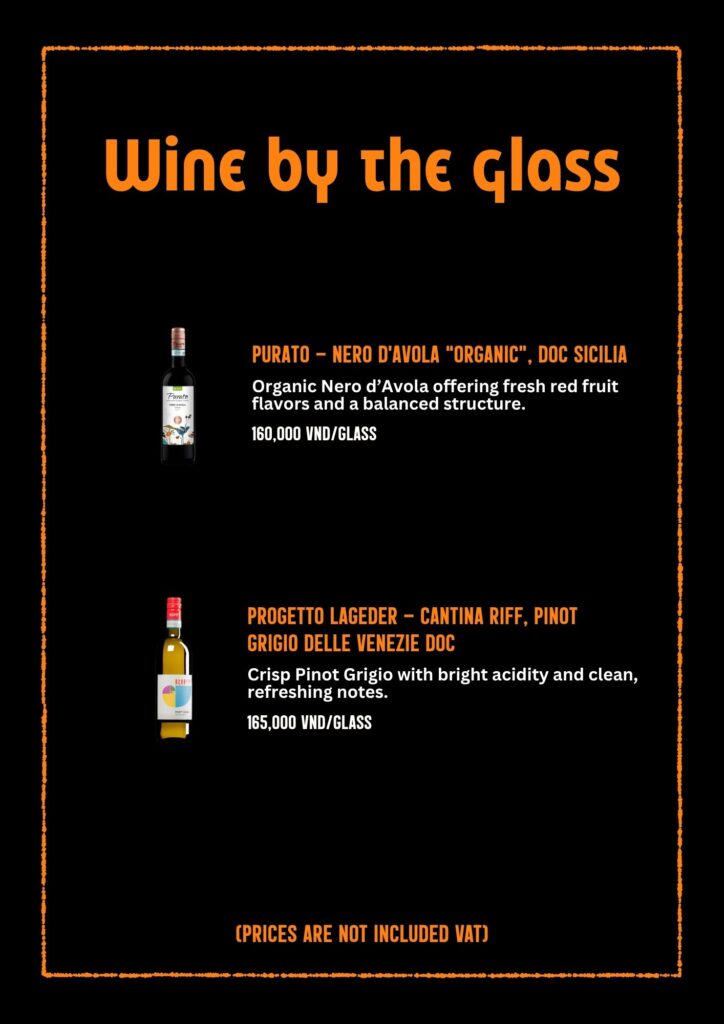 Wine list options for Barbaros Restaurant in Tay Ho,Hanoi, Vietnam.